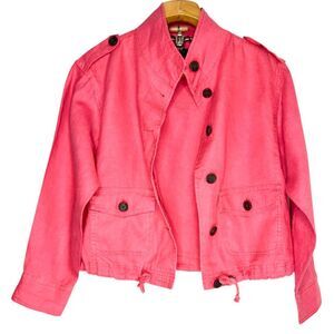 Talbots Women's Coral Washed Linen Jacket Button Front Pockets Size: Petite